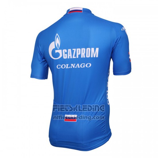 2016 Fietskleding Gazprom Rusvelo Colnago Blauw en Wit Korte Mouwen en Koersbroek